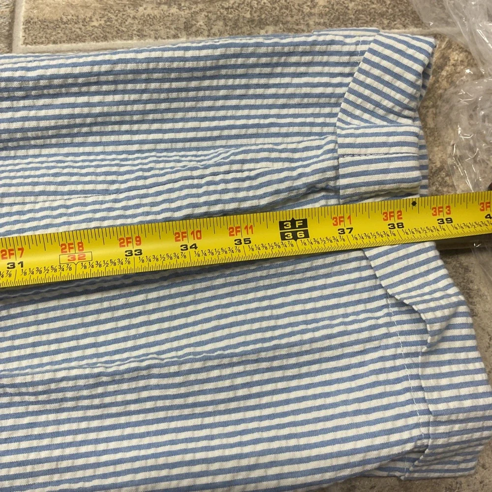Maxs Mens Store Vintage Seersucker Suit Blue White Striped 2pc Made in USA 46 37